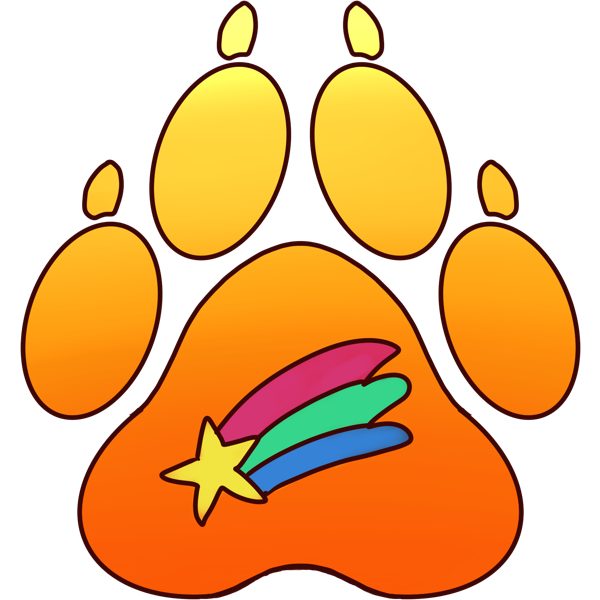 image of a orange paw with a rainbow shooting star on it